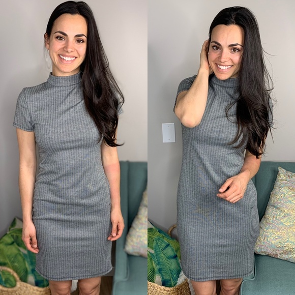 Bar III Dresses & Skirts - Bar III Gray Chevron Faux Collar Dress